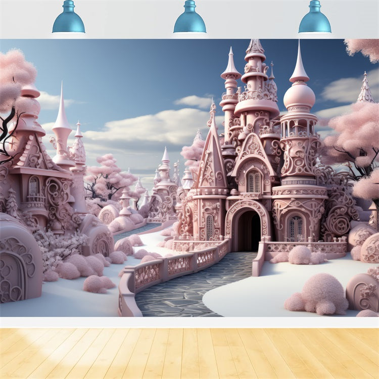 Sfondo Fantasy Castello Invernale Rosa Da Favola BRP9-286