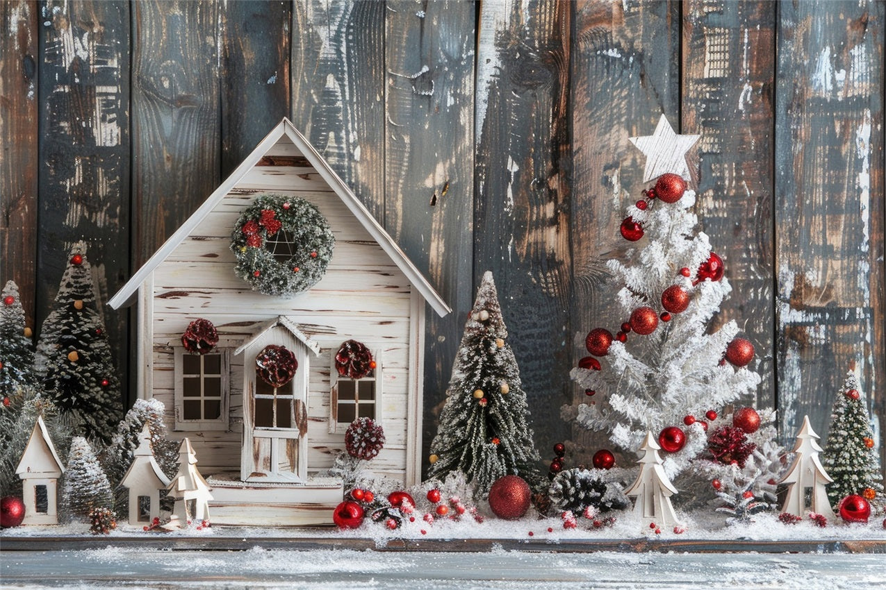 Sfondo Di Decorazioni Per Le Vacanze Con Scena Invernale In Cottage Accogliente BRP9-300