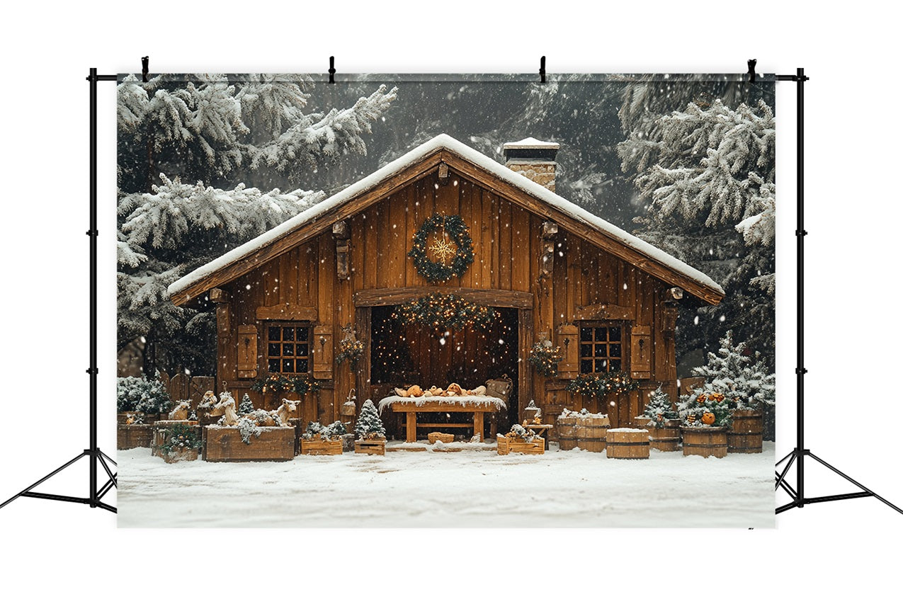 Sfondo Di Cabina Accogliente Foresta Coperta Di Neve Invernale BRP9-302