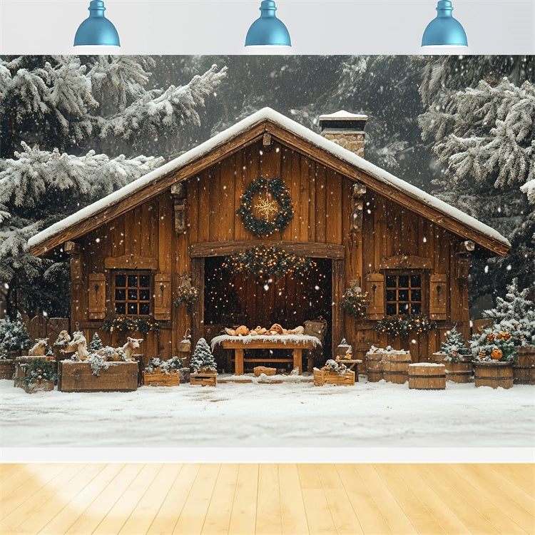 Sfondo Di Cabina Accogliente Foresta Coperta Di Neve Invernale BRP9-302