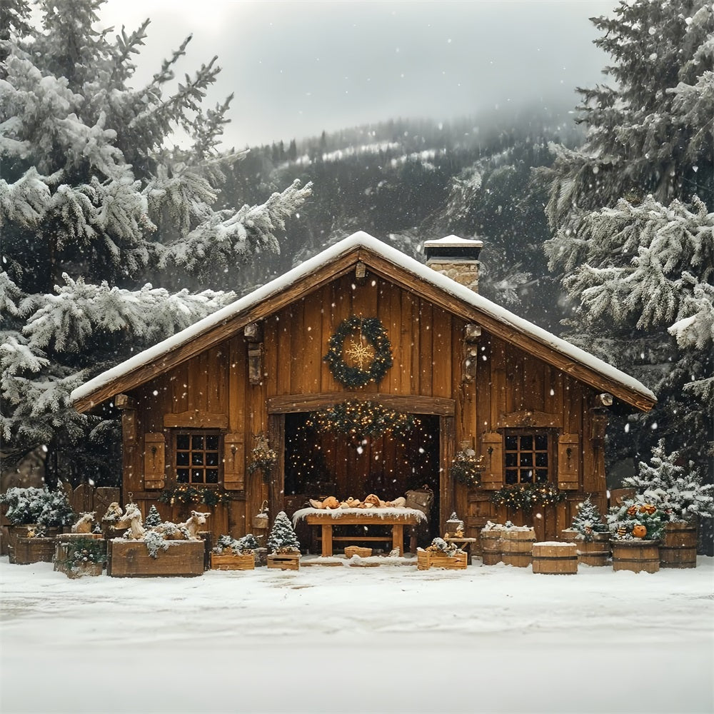 Sfondo Di Cabina Accogliente Foresta Coperta Di Neve Invernale BRP9-302