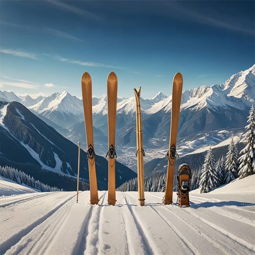 Sci In Legno Inverno Paesaggio Montano Sfondo BRP9-304