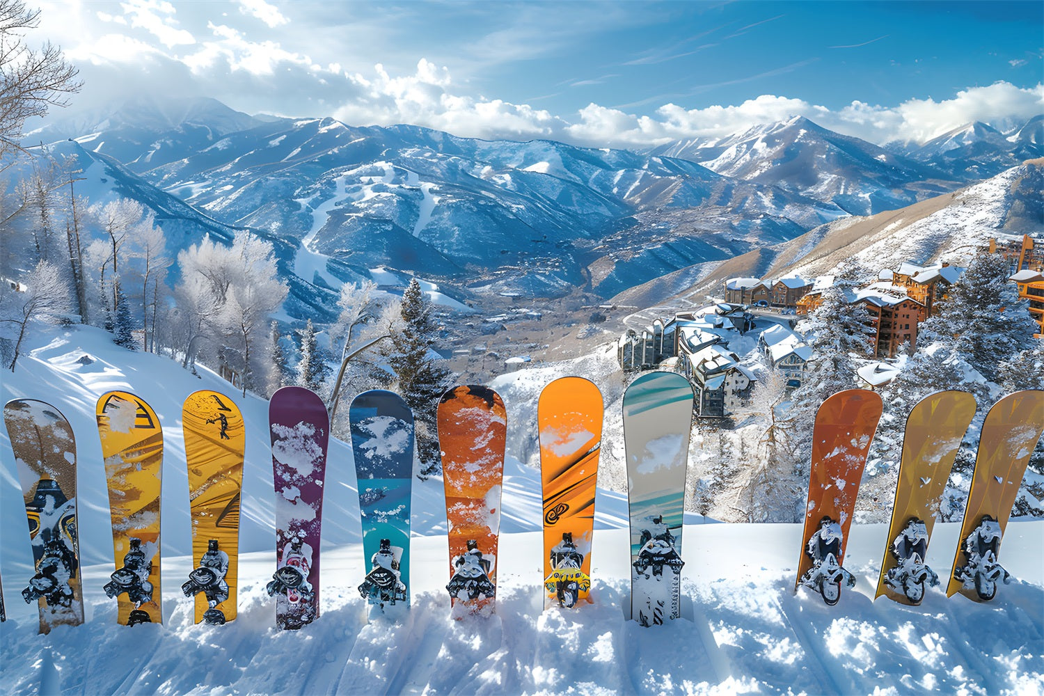 Sfondo Fotografico Con Snowboard Vibranti, Alpi Invernali, BRP9-305