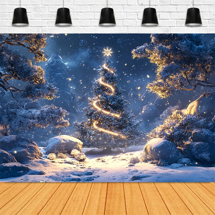 Sfondo Luminoso Di Notte Della Foresta Invernale Di Abete BRP9-307