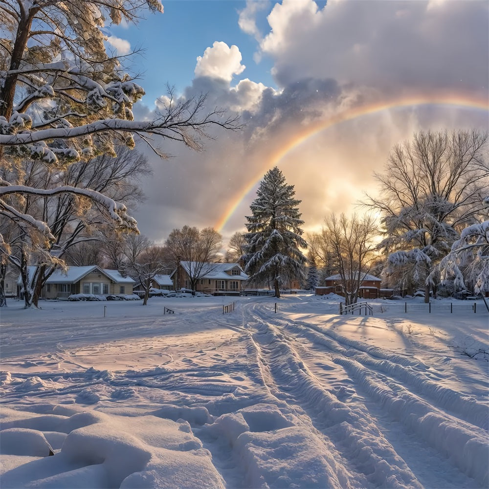 Arcobaleno Dell'Orizzonte Innevato Sullo Sfondo Degli Alberi Gelidi BRP9-327