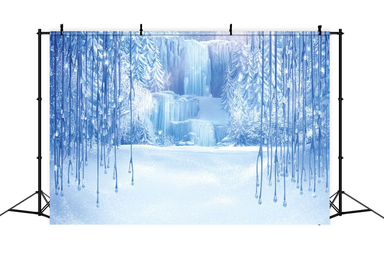 Sfondo Di Ghiaccioli Di Cascata Ghiacciata Del Paese Delle Meraviglie Innevato BRP9-347