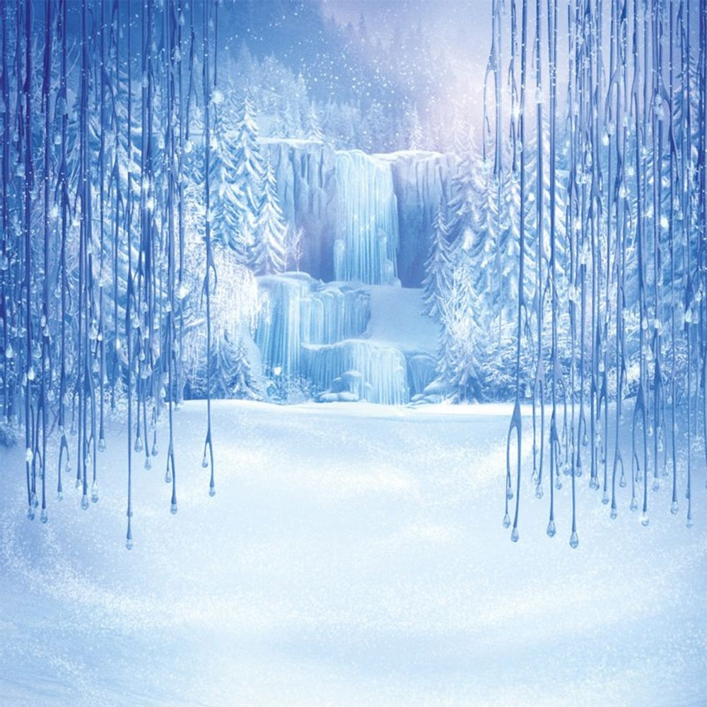 Sfondo Di Ghiaccioli Di Cascata Ghiacciata Del Paese Delle Meraviglie Innevato BRP9-347