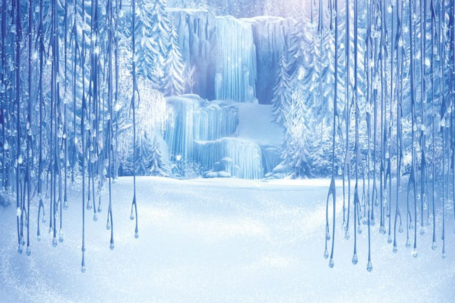 Sfondo Di Ghiaccioli Di Cascata Ghiacciata Del Paese Delle Meraviglie Innevato BRP9-347