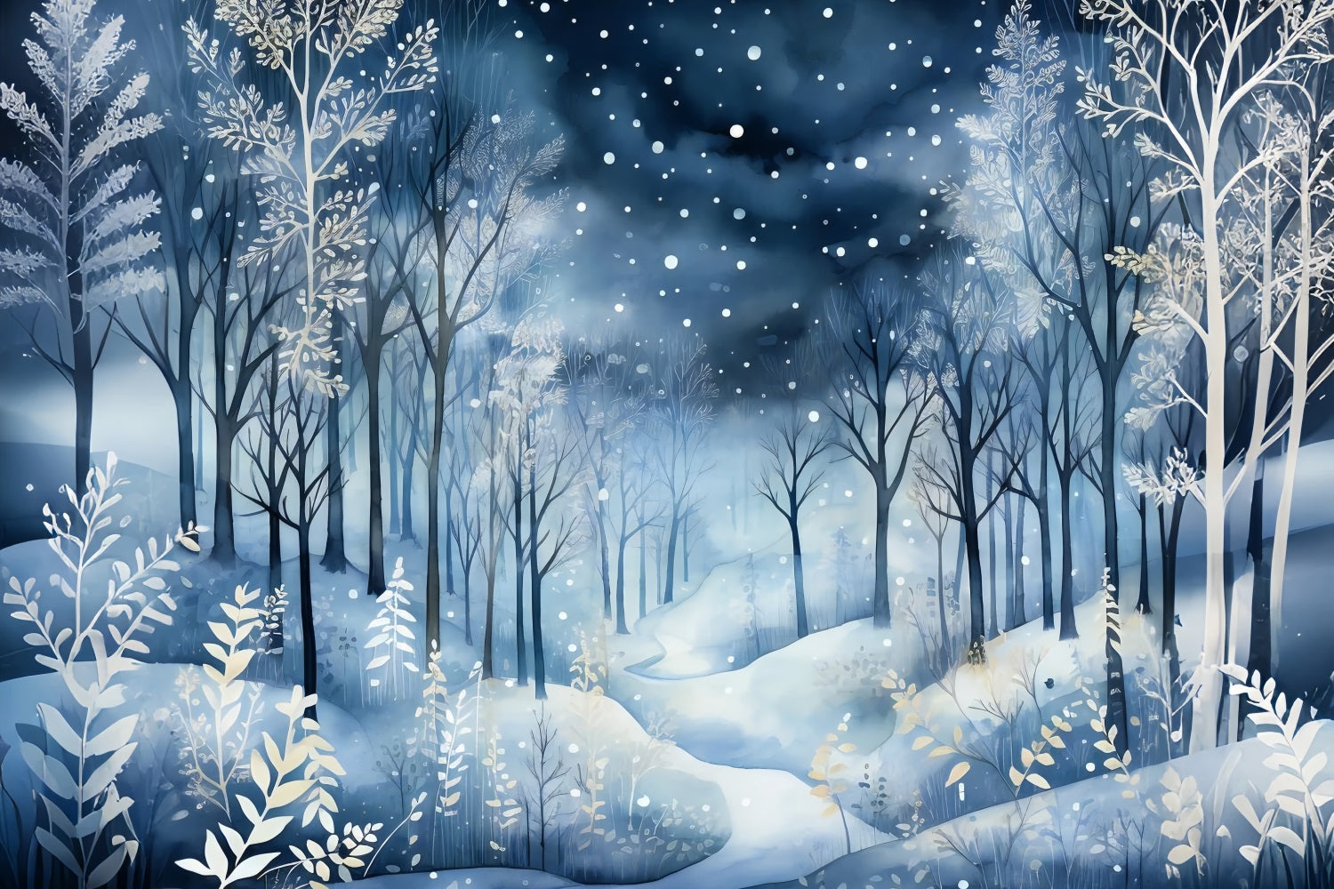 Sfondo Di Neve Che Cade Nel Paese Delle Meraviglie Della Notte Invernale BRP9-348