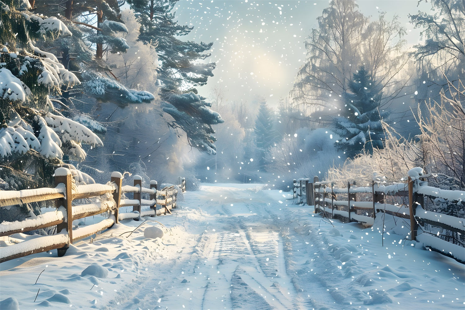 Sfondo Invernale Con Recinzione Innevata E Strada BRP9-356