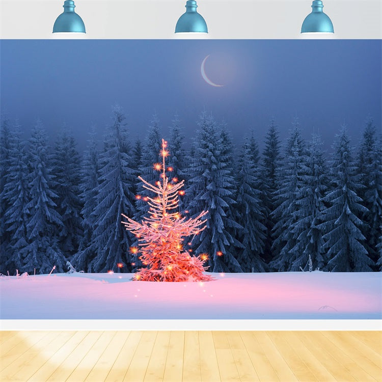 Sfondo Scintillante Dell'Albero Di Natale Al Chiaro Di Luna Invernale BRP9-365