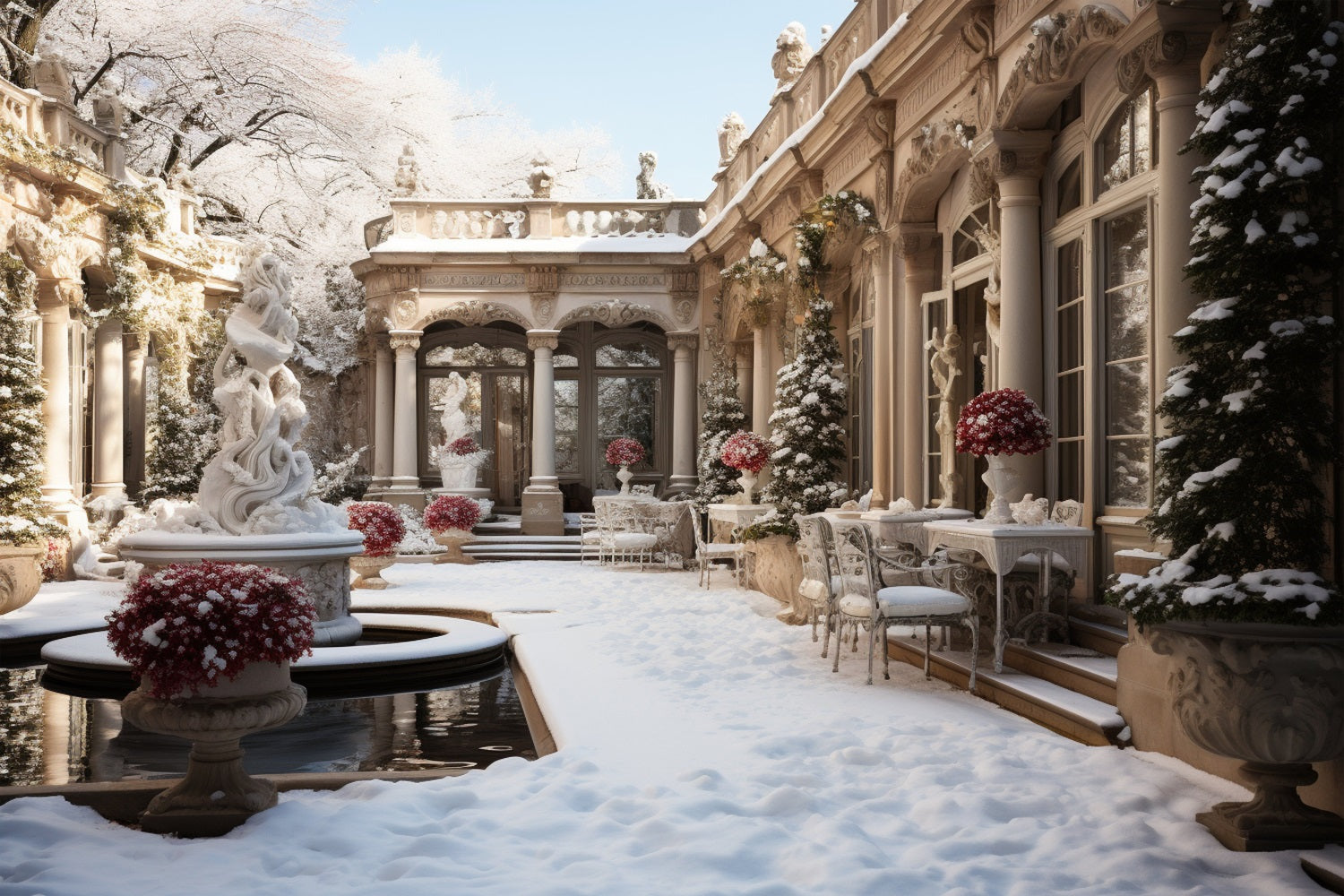 Sfondo Di Neve Con Fiori Di Cortile Vintage Invernale BRP9-371