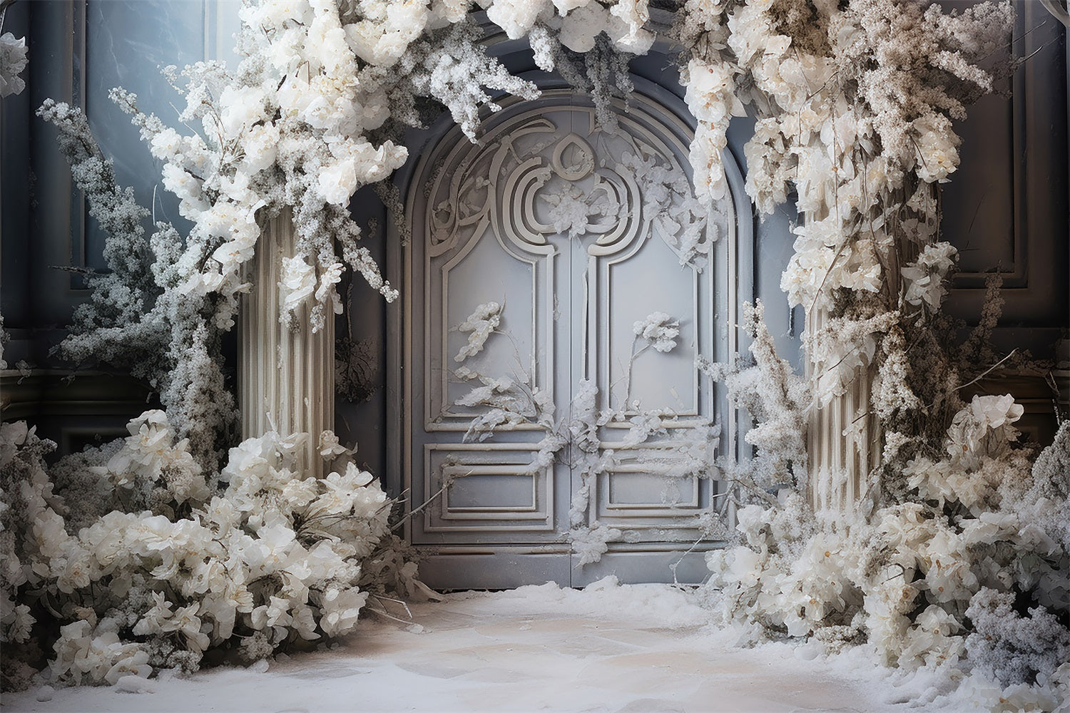 Sfondo Porta Ad Arco Floreale Bianco Winter Wonderland BRP9-374