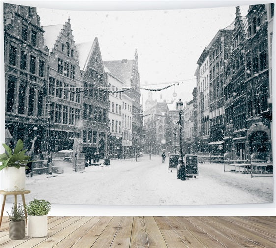 Sfondo Vintage Di Scene Di Strada Innevate Invernali BRP9-379