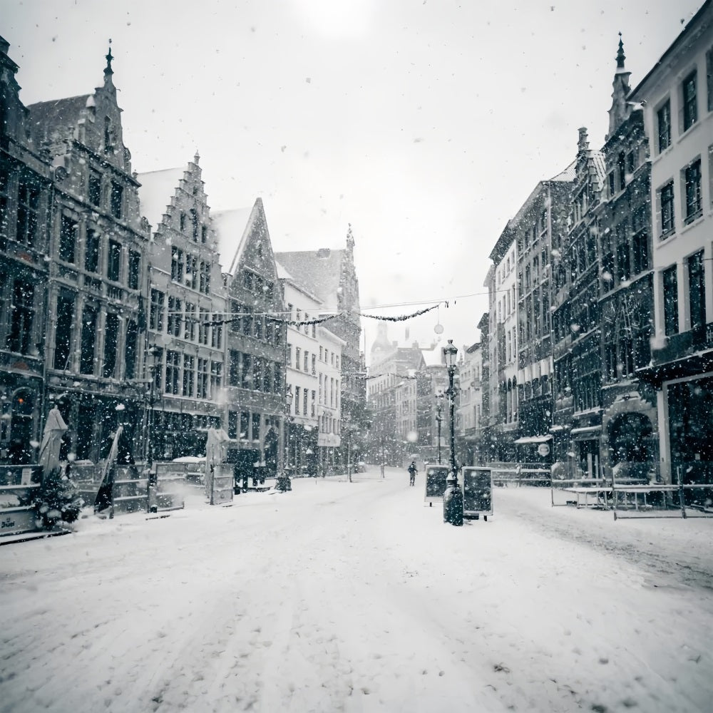 Sfondo Vintage Di Scene Di Strada Innevate Invernali BRP9-379