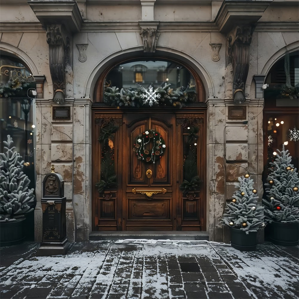 Ghirlanda Di Fiocchi Di Neve Natale Inverno Sfondo Porta In Legno BRP9-41