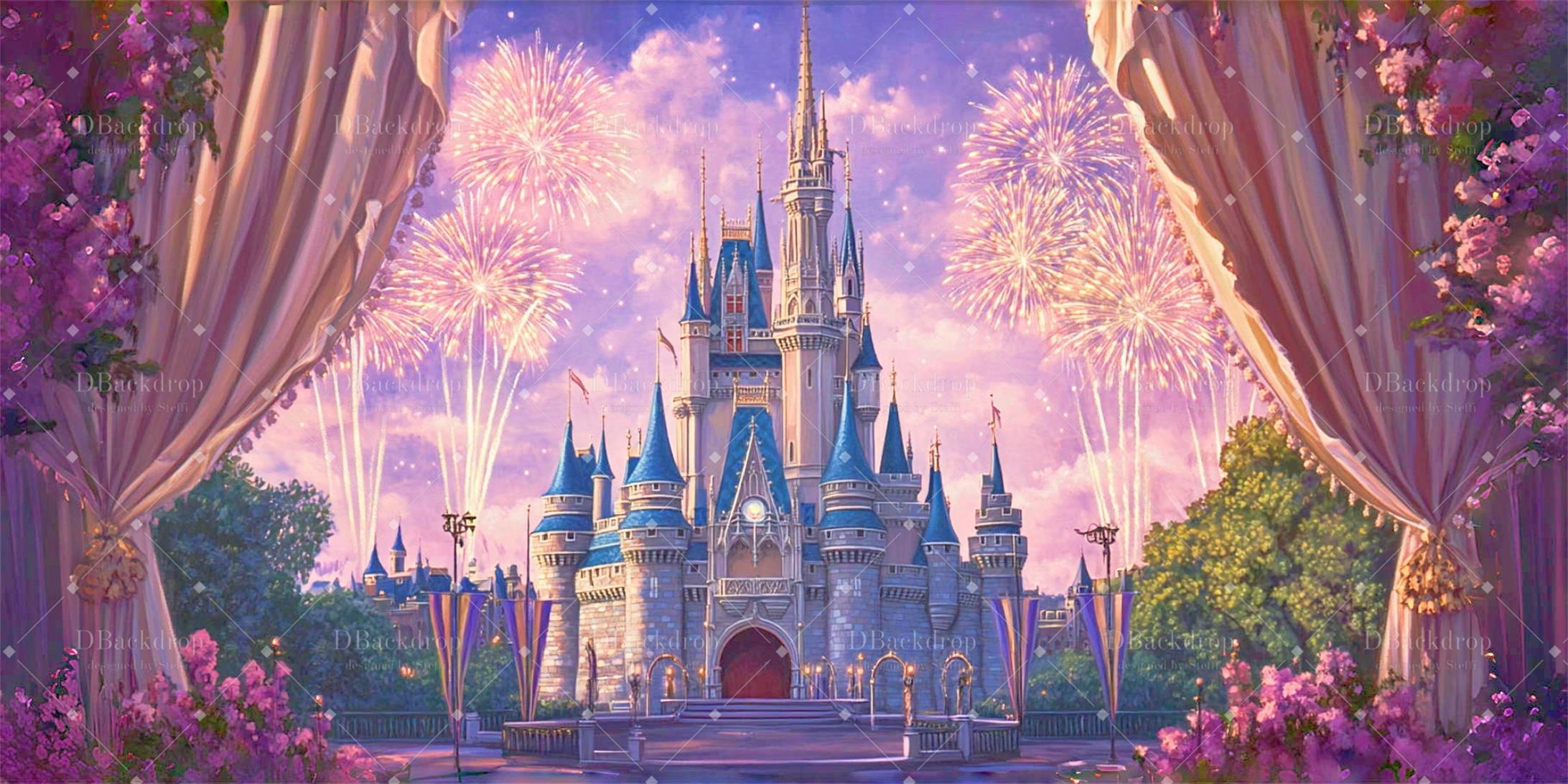 Fondale Per Palcoscenico Teatrale Castello Fuochi D'Artificio Recital Di Danza CSH59-T42