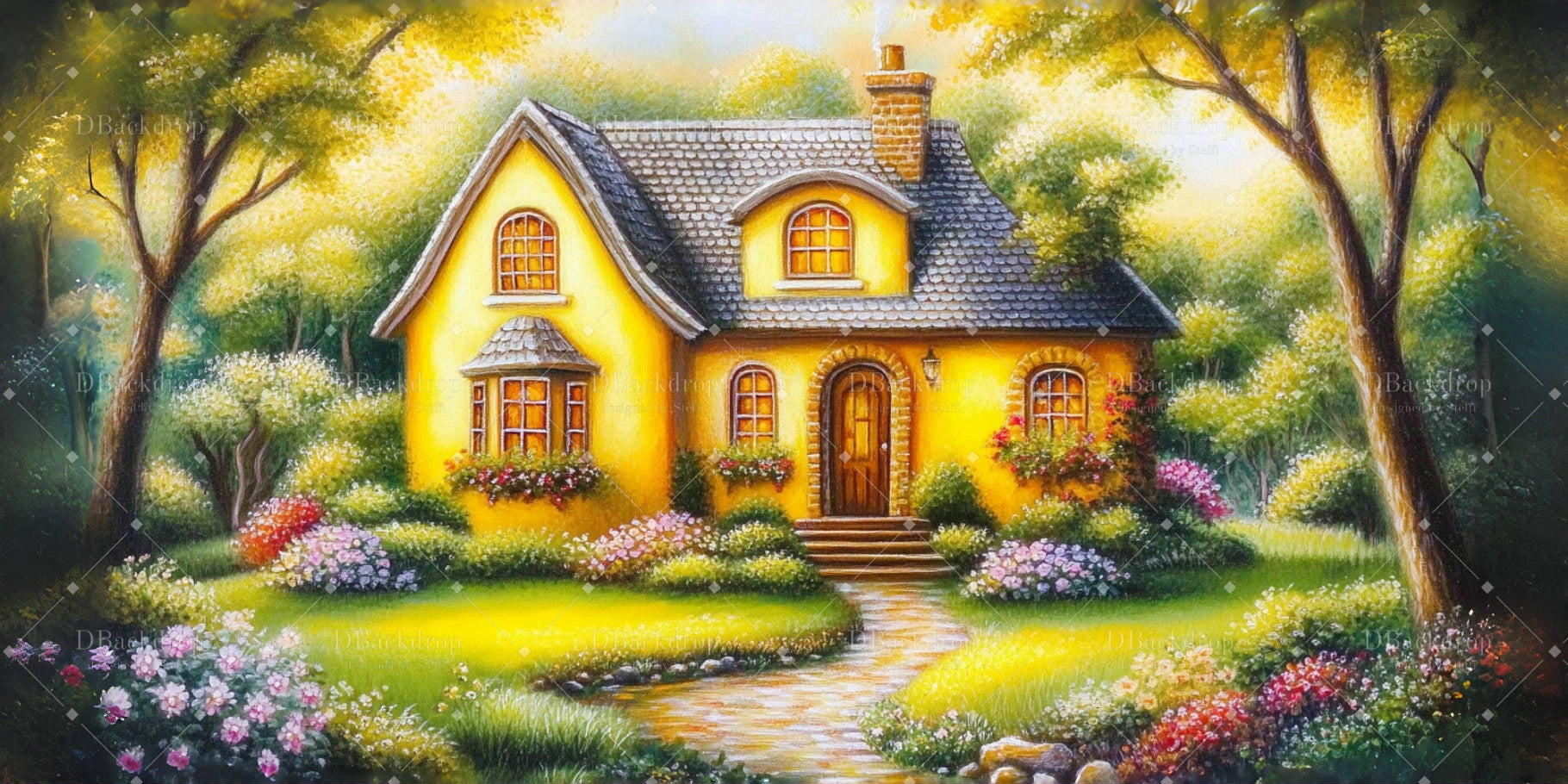 Fondale Teatrale Cottage Nella Foresta Fondali Scenici CSH59-T34