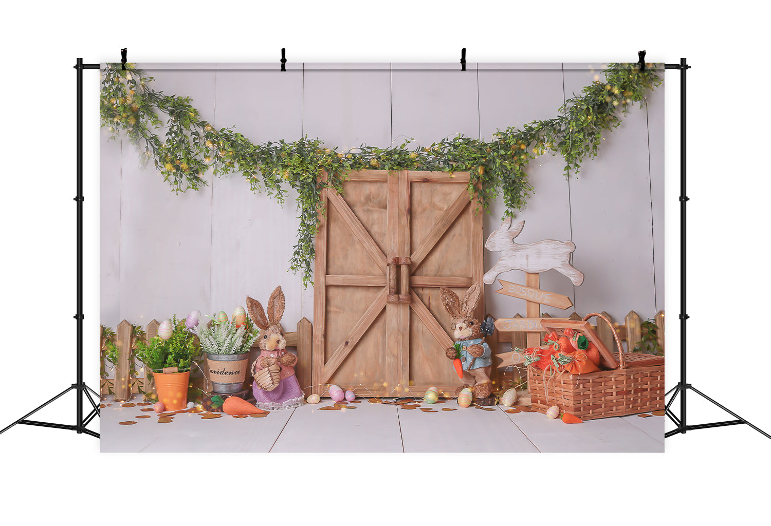 Sfondo Di Pasqua Con Fiori Di Coniglietto Della Porta Della Stalla D1058