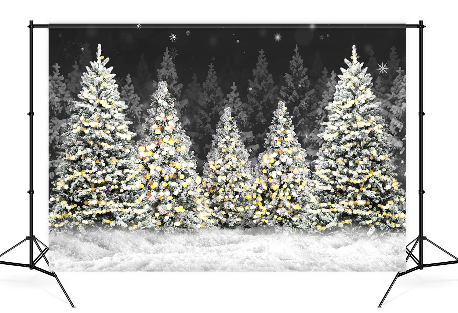 Sfondo Fotografico Con Neve Nella Foresta Notturna Di Natale D893
