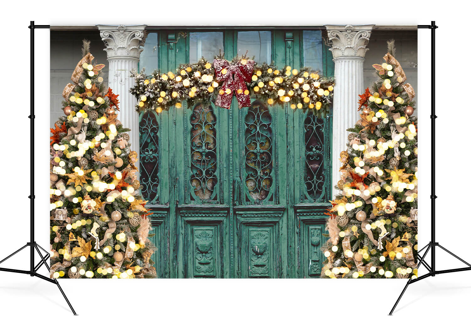 Sfondo Fotografico Per Albero Di Natale Con Porta Vintage D904