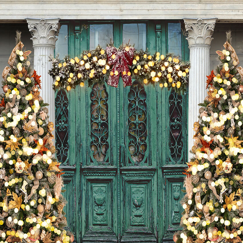 Sfondo Fotografico Per Albero Di Natale Con Porta Vintage D904