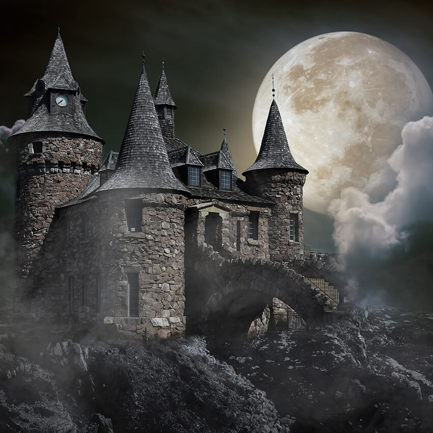 Sfondo Di Halloween Al Chiaro Di Luna Del Castello Di Mezzanotte D912
