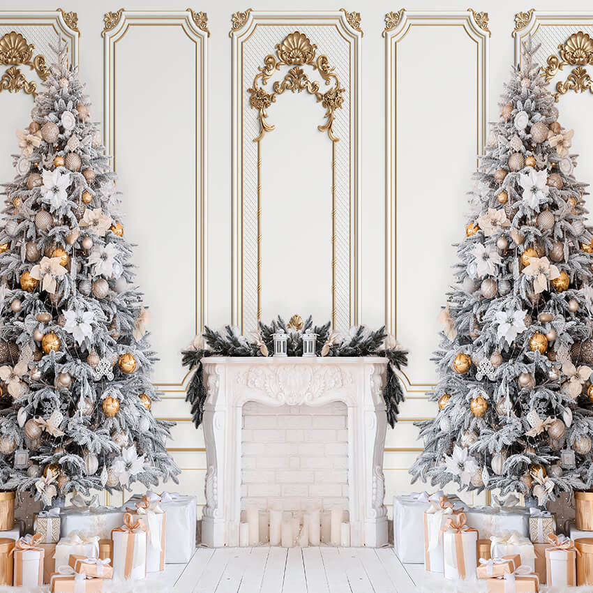 Sfondo Fotografico Per Camino Con Alberi Di Natale Da Parete In Legno D916