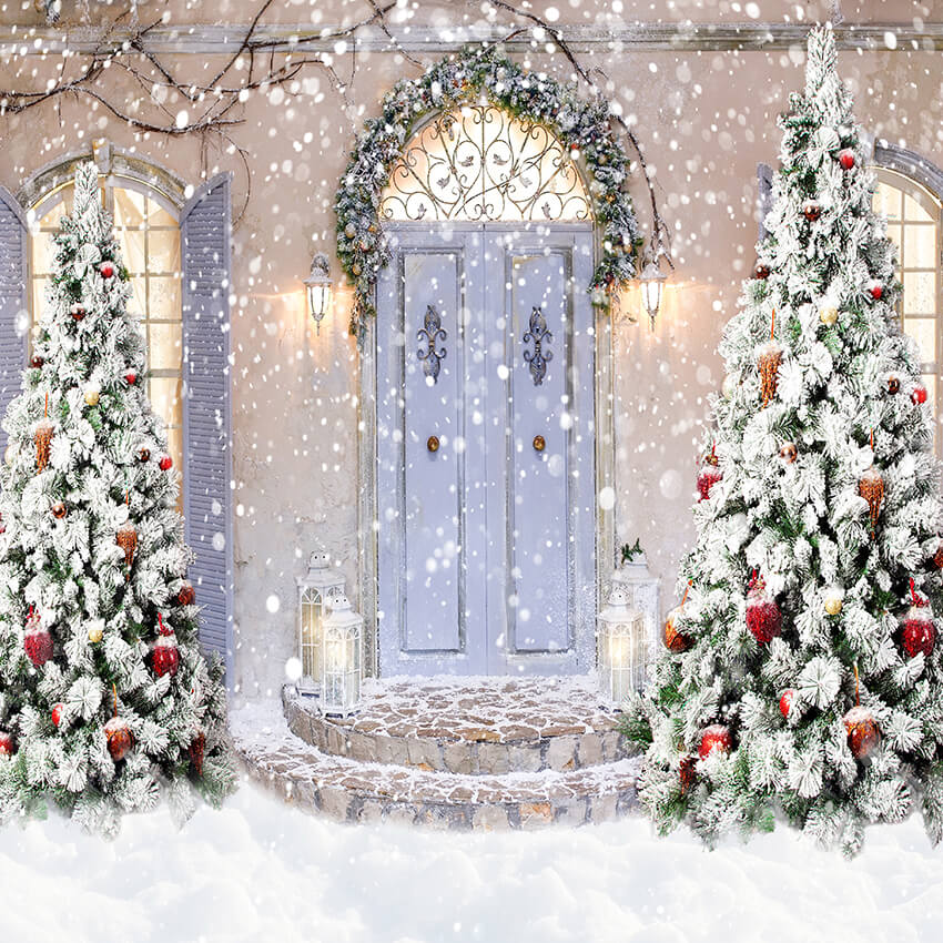 Sfondo Di Neve Della Porta D'Ingresso Dell'Albero Di Natale D933