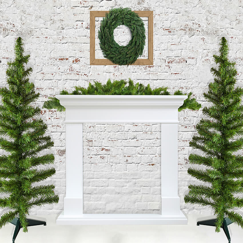 Sfondo Di Ghirlande Di Alberi Di Natale Con Muro Di Mattoni D934