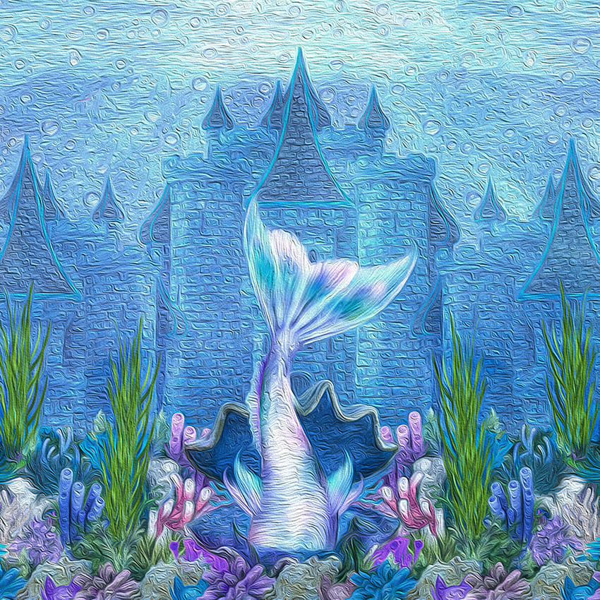 Sfondo Di Sirena Di Piante Acquatiche Del Castello Sottomarino D975