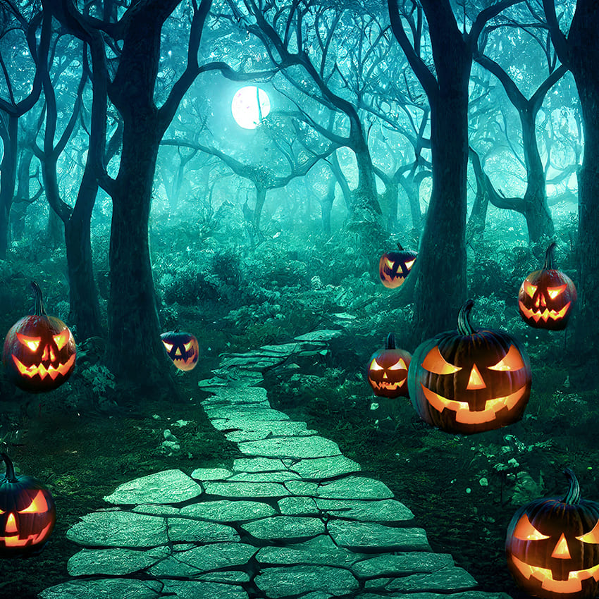 Sfondo Di Halloween Con Zucca Spettrale Della Foresta D978