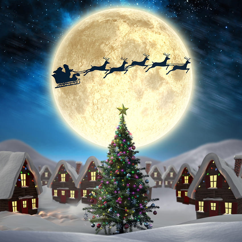 Casette Innevate Alce Babbo Natale Sullo Sfondo D979