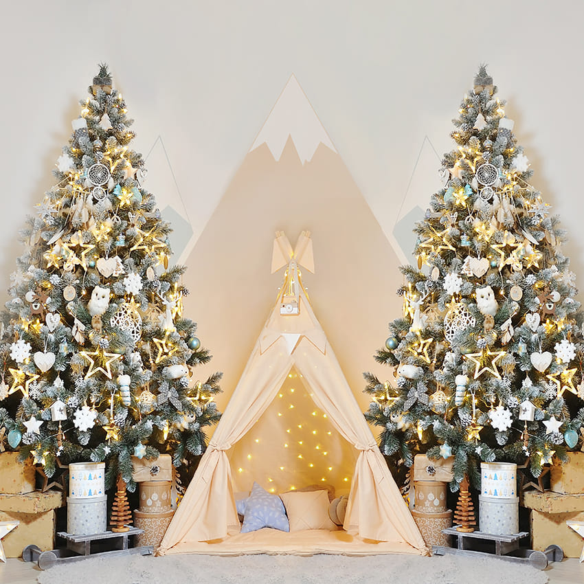 Sfondo Fotografico Con Piccola Tenda Per Albero Di Natale D984