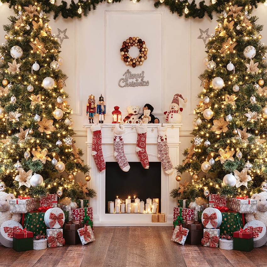 Sfondo Per Camino Con Decorazione Per Albero Di Natale D989