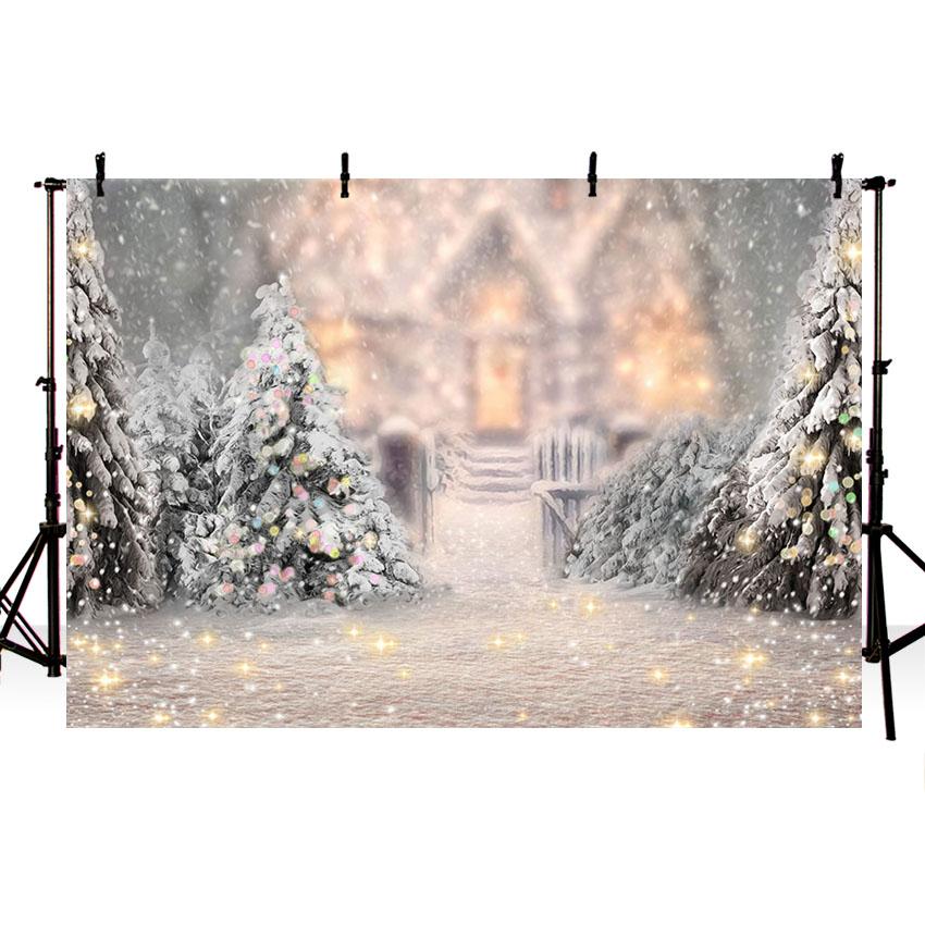Sfondo Per Studio Fotografico Bokeh Con Albero Di Natale E Neve Invernale G-1194