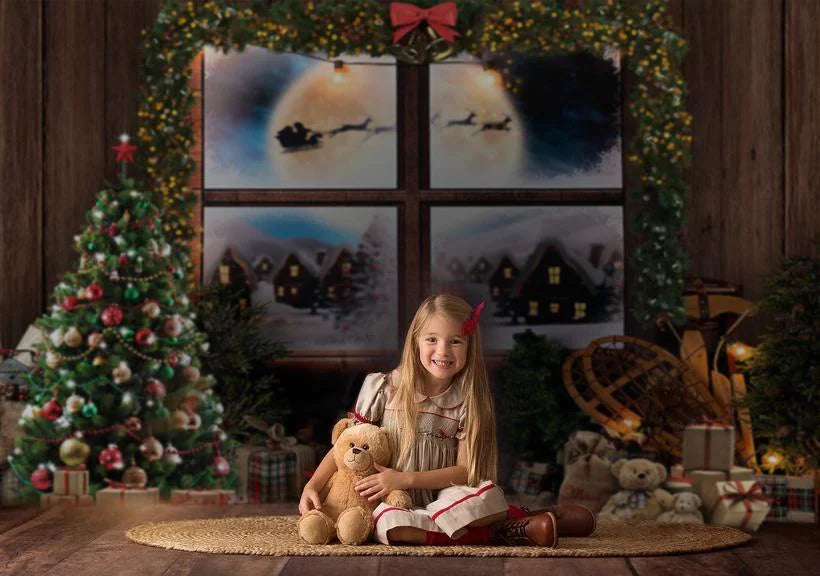 Sfondo Dell'Albero Di Natale Decorato Con Regali Casa In Legno G-1439