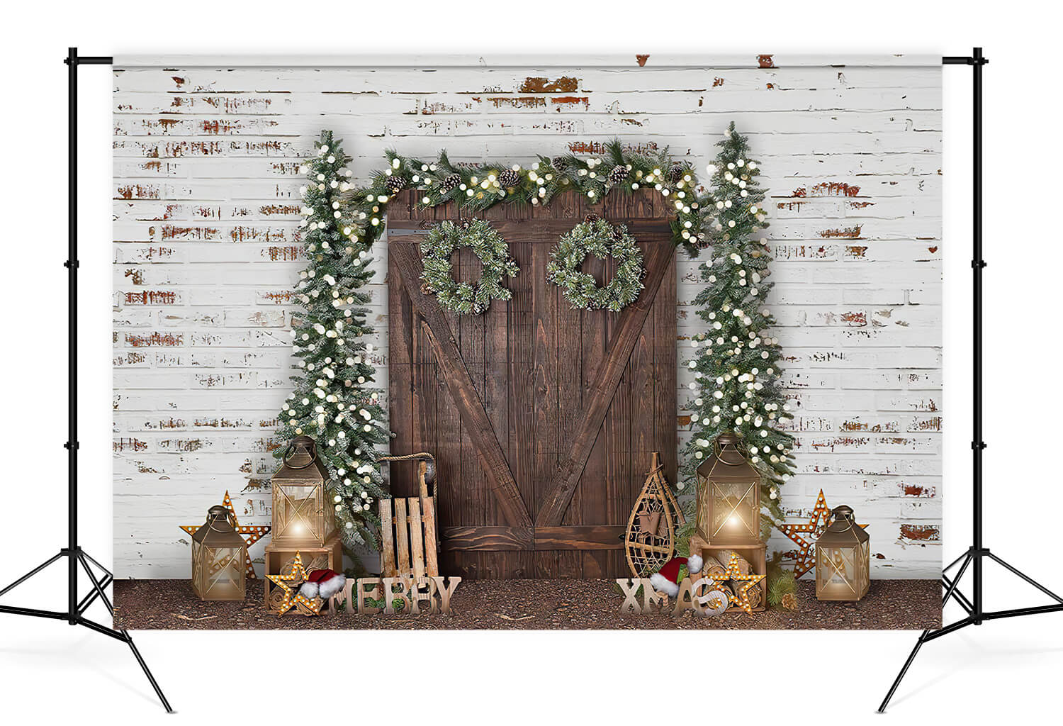 Sfondo Natalizio Per Porta In Legno Con Muro Bianco Per Decorazione G-1474