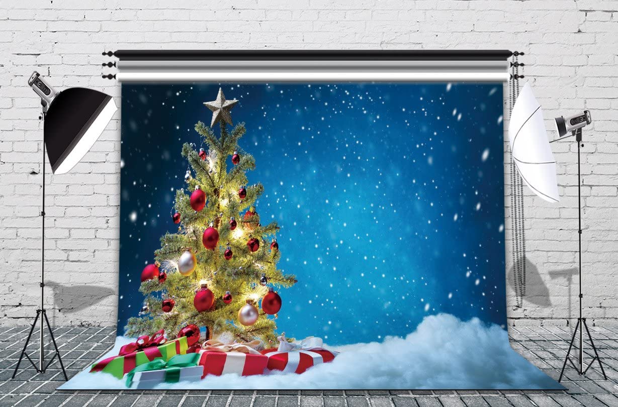 Sfondo Fotografico Albero Di Natale Sfondo Blu Neve KAT-186