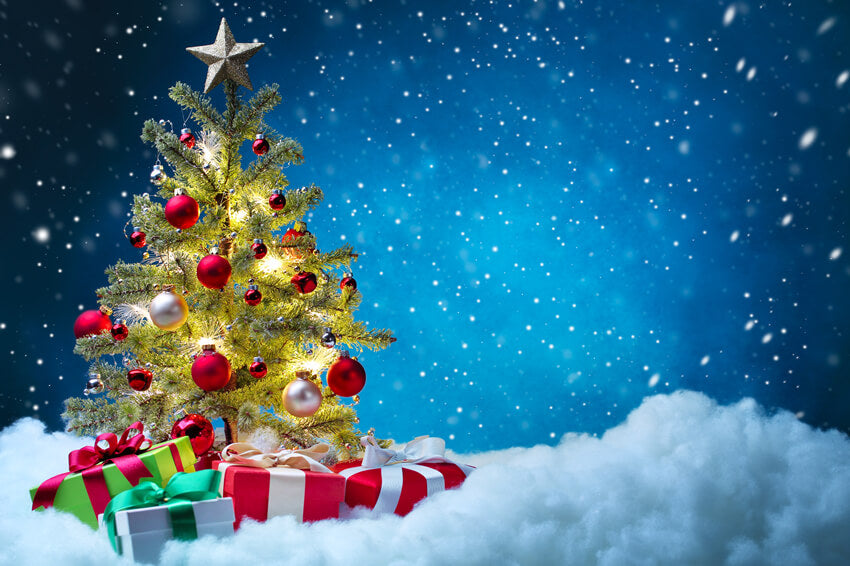 Sfondo Fotografico Albero Di Natale Sfondo Blu Neve KAT-186