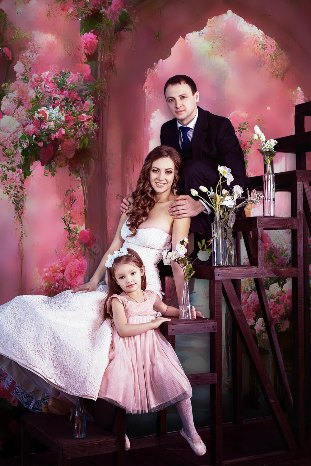 Sfondo Fotografico Dipinto Con Corridoio Di Fiori Rosa M-26