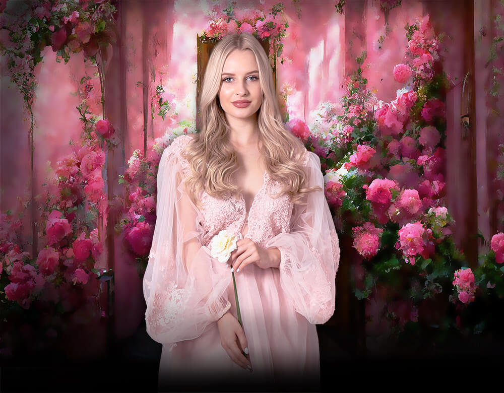 Sfondo Fotografico Dipinto Con Corridoio Di Fiori Rosa M-26