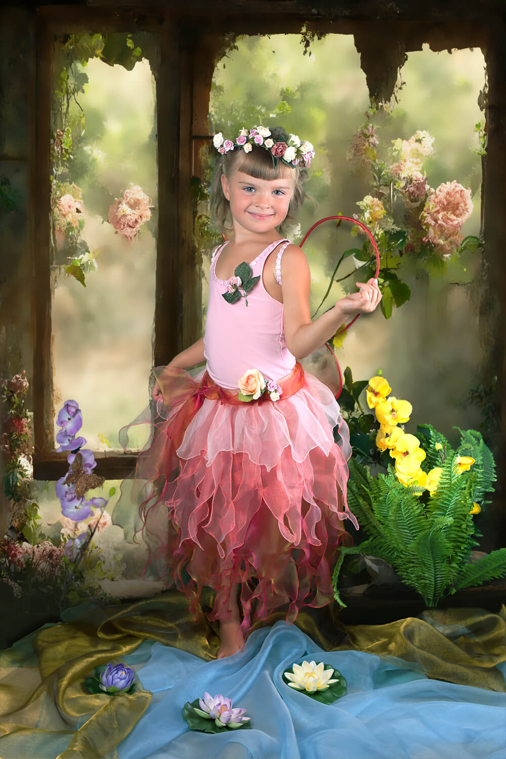 Fondale Per Porta Da Parete Con Fiori Fantasy Dipinti Ad Olio M-29