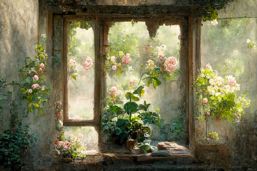 Fondale Per Porta Da Parete Con Fiori Fantasy Dipinti Ad Olio M-29