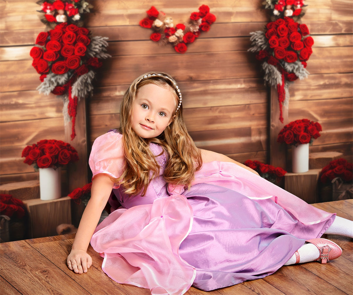 Sfondo Decorativo Con Pannello In Legno Rosa Rossa Di San Valentino M1-05