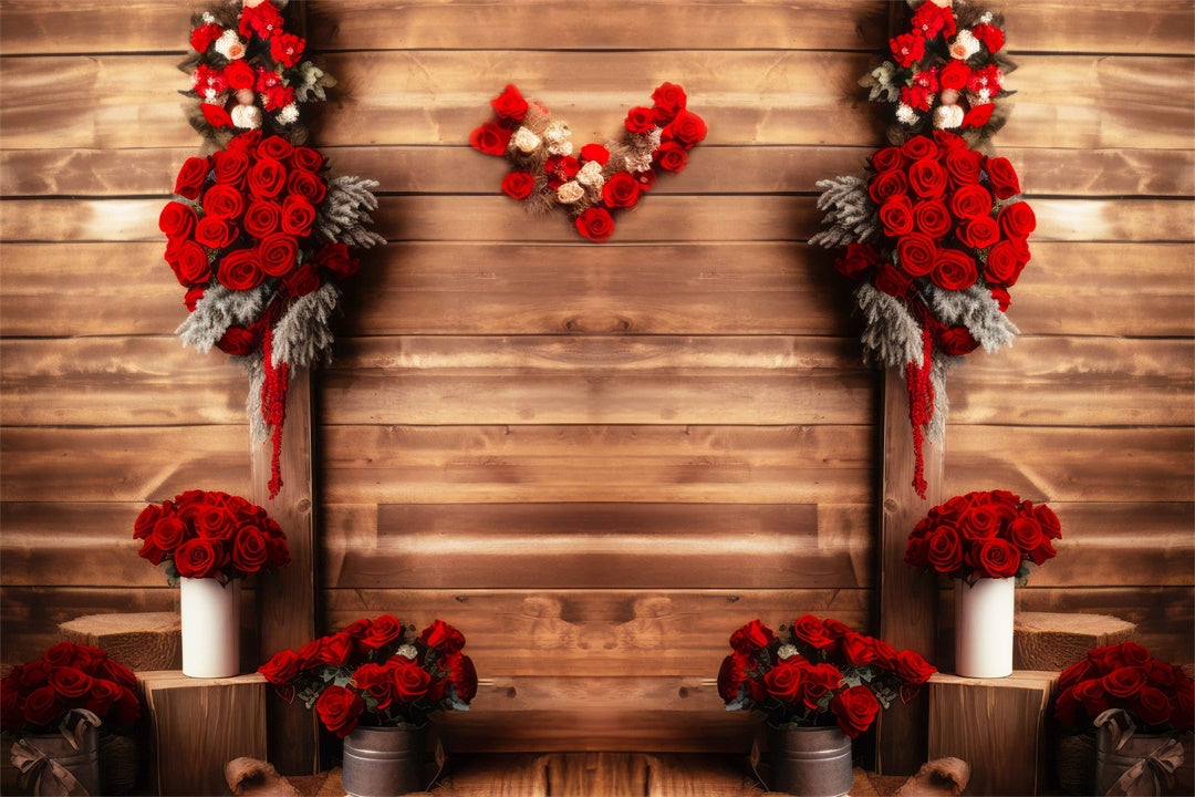 Sfondo Decorativo Con Pannello In Legno Rosa Rossa Di San Valentino M1-05
