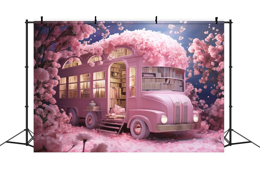 Fiori Che Circondano Fondali Rosa Pieni Di Libri Di Scuolabus M1-07
