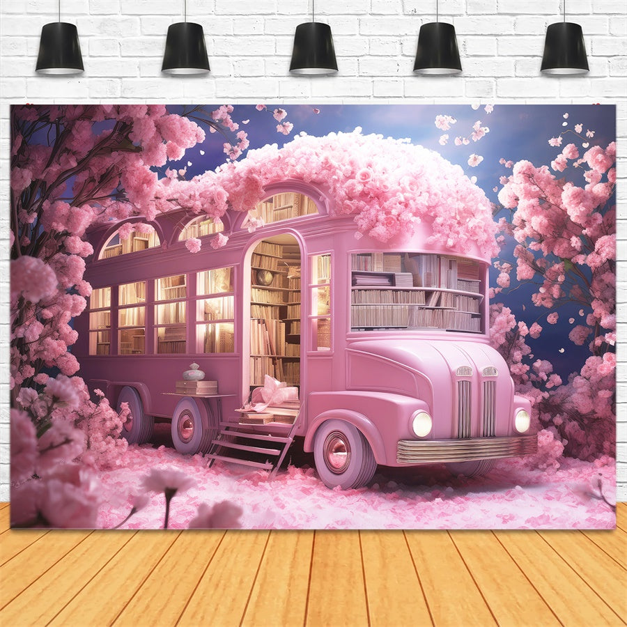Fiori Che Circondano Fondali Rosa Pieni Di Libri Di Scuolabus M1-07