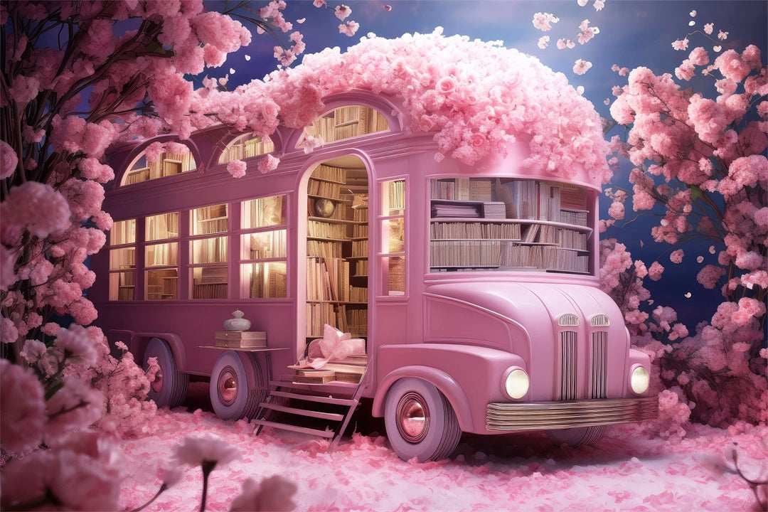 Fiori Che Circondano Fondali Rosa Pieni Di Libri Di Scuolabus M1-07
