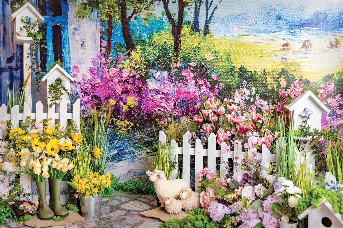 Pittura A Olio Primaverile Fiori Rustici Sullo Sfondo Del Patio M1-33